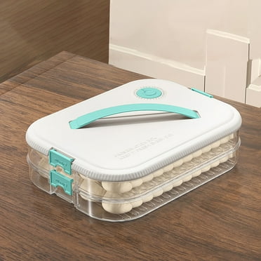 Holloyiver 4-Layer Food Storage Container, Transparent Snack Container with Lid, Dumpling Box, Gyoza Container, Cookie Storage Containers, Good Sealing, Time Recoder