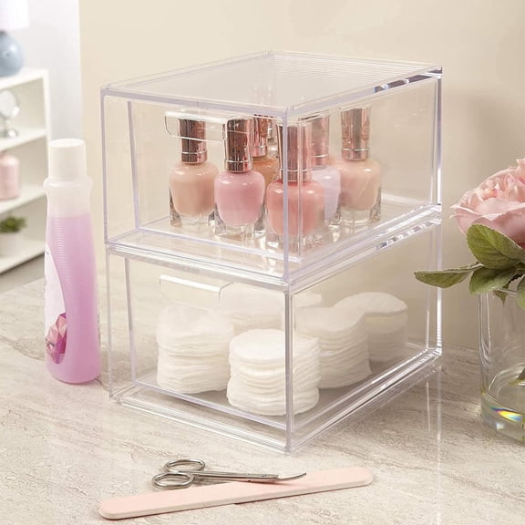 Holloyiver 4 Pack Clear Stackable Storage Drawers, 4.4'' Tall Acrylic Bathroom Makeup Organizer, Plastic Storage Bins For Vanity, Undersink, Kitchen Cabinets, Pantry, Home Organization