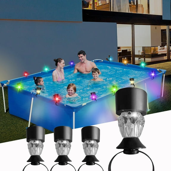 Holloyiver 4 Packs Solar Pool Lights for Fence Above Ground Pools, Waterproof LED Lights for Frame Pool Decoration, Outdoor Swimming Pool Accessories with Multicolor Pool Lights Decoration