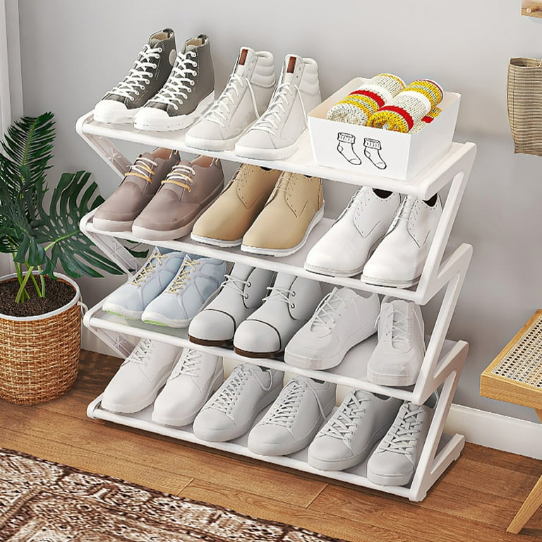 Holloyiver 4 Tier Expandable Shoe Rack for Closet Stackable Small Shoe Rack Heavy Duty Metal Shoe Rack Organizer for Entryway Closet Doorway