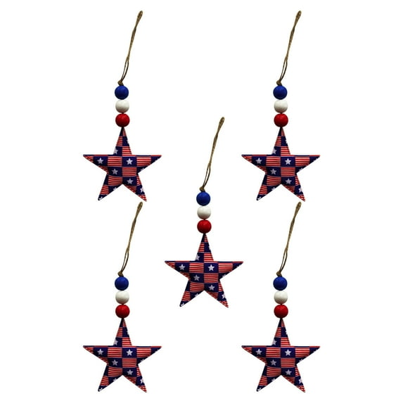 Holloyiver 4th of July Patriotic Wooden Bead for Craft, Independence Day Beads America Flag Stars Red White Blue Pendant for Memorial Day DIY Crafts Garland (Star)