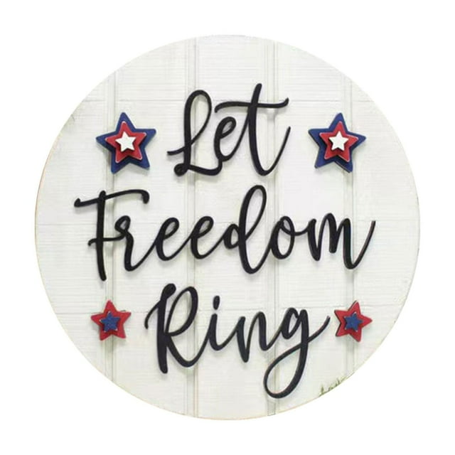 Holloyiver 4th of July Wooden Hanging Door Sign, Let Freedom Ring