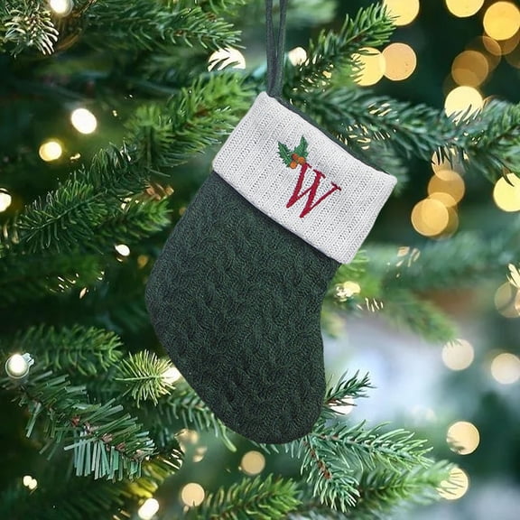Holloyiver 7 Inch Mini Cute Knit Monogram Embroidered Christmas Stocking, Personalized Initial Christmas Stocking for amily Holiday Xmas Tree Fireplace Party Decor Christmas Decorations