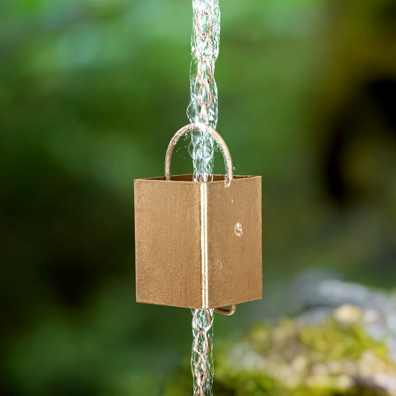 Holloyiver 8.5Ft Copper Rain Chain, Decorative Cubes & Chain Replace Gutter Downspout, Divert Water Away from Home, Functional and Decorative Replacement for Gutter Downspouts