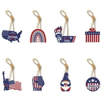 Holloyiver 8Pcs Independence Day Decorations, Patriotic Decor 4th of July Decorations Wooden Hanging Ornament for Tree Memorial Day Tree Decorations with Ropes (American Flag Star Gnome)