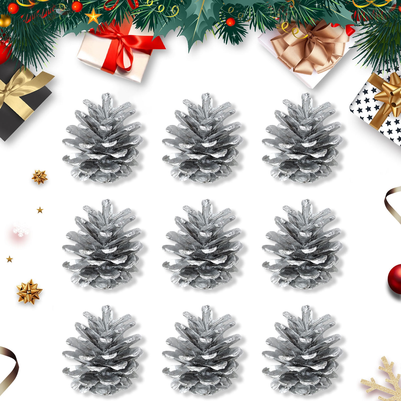 Holloyiver 9pcs Christmas Pine Cones with String, Mini Rustic Pinecones