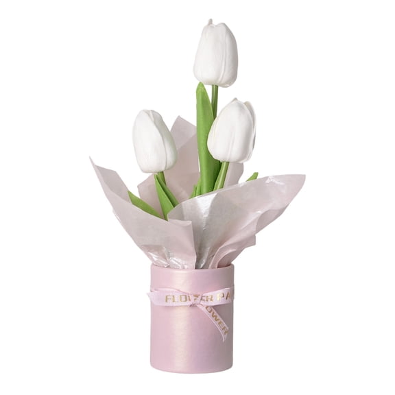 Holloyiver ABC 10.24 Inch Artificial Tulip Potted Plant, Realistic Faux Tulip Flower Bonsai for Home Living Room Dining Table Hotel Tavern Window Indoor Decor (Multi-Color)