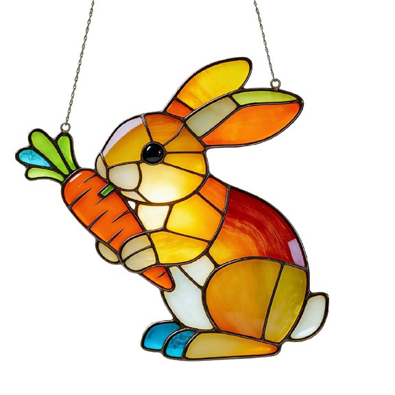 Holloyiver ABC 20CM Easter Rabbits Acrylic Window Hanging, Stained Glass Style Suncatcher for Home Garden Farm Decor Gift