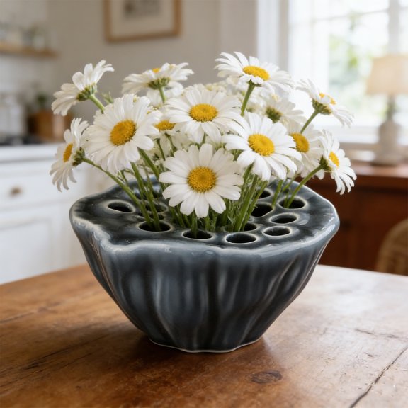 Holloyiver ABC Zen Ceramic Lotus Pod Flower Vase, Chinese Style Hydroponic Vessel for Tea Table Home Decor, Blue