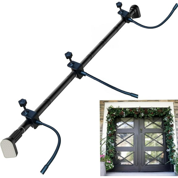 Holloyiver Adjustable Garland Hanger for Front Door,Fits 32"-80" Doors,Heavy-Duty Christmas Decoration Holder,No-Drill Metal Wreath Holder for Christmas,Halloween Decor,Multi-Hook,Matte Black Iron
