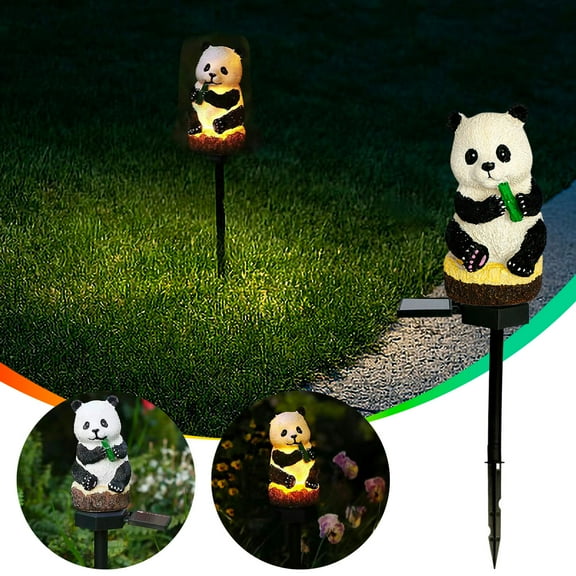 Holloyiver Animal Panda Decorative Garden Solar Light, LED Lovely Panda Light, Waterproof Resin Garden Decorative Lighting Lamp for Garden Landscape Camping Patio Lawn Yard Pathway