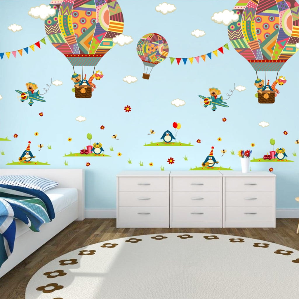 DECOWALL Animal Hot Air Balloon Wall Stickers - Peel & Stick Kids Nursery Decor, Removable Wall Art