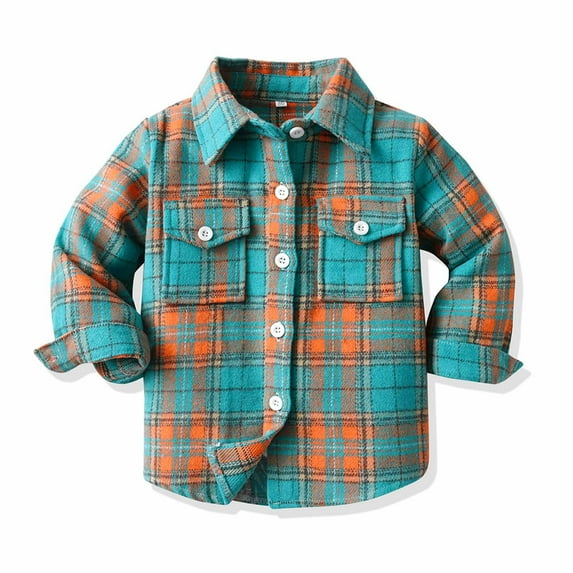 Holloyiver Baby Boy Flannel Kids Toddler Flannel Shirt Jacket Plaid Long Sleeve Shacket Baby Boys Girls Fall Shirt Coat Outwear Baby Boys' Button-Down & Dress Shirts