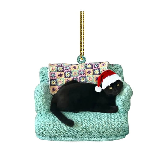 Holloyiver Black Cat Christmas Ornament - Birthday Gift for Cat Lovers - Black Cat Xmas Decor Tree Hanging - 2024 Christmas Ornament - Car Hanging Ornaments