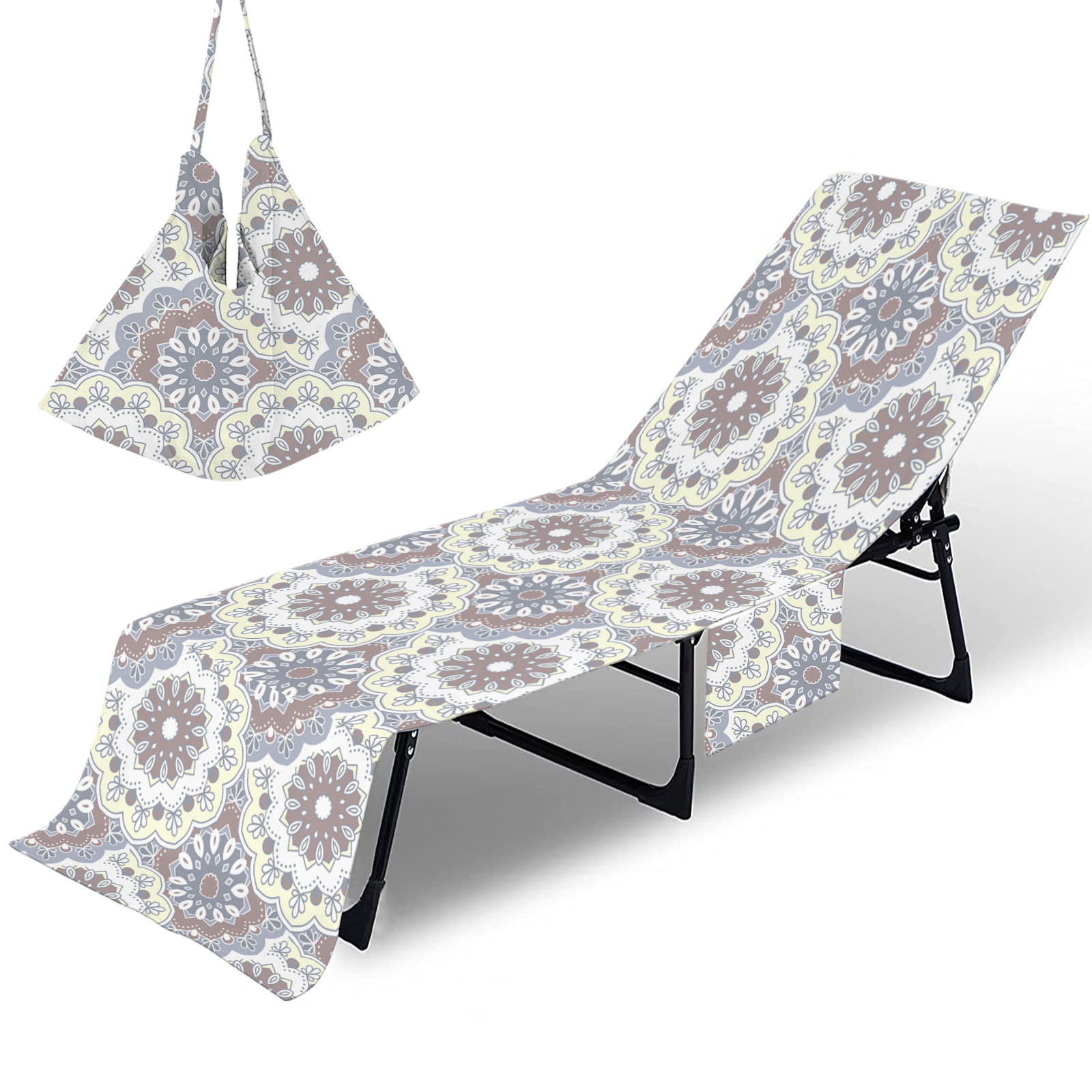 Holloyiver Bohemia Beach Chair Cover with Side Pockets, Thick and Quick