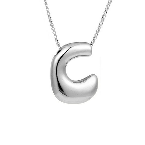 Holloyiver Bubble Letter Initial Necklace for Women, Colorful Balloon Alphabet Name Pendant Dainty Cute 14K Gold Plated Necklaces Jewelry Gifts (Silvery)