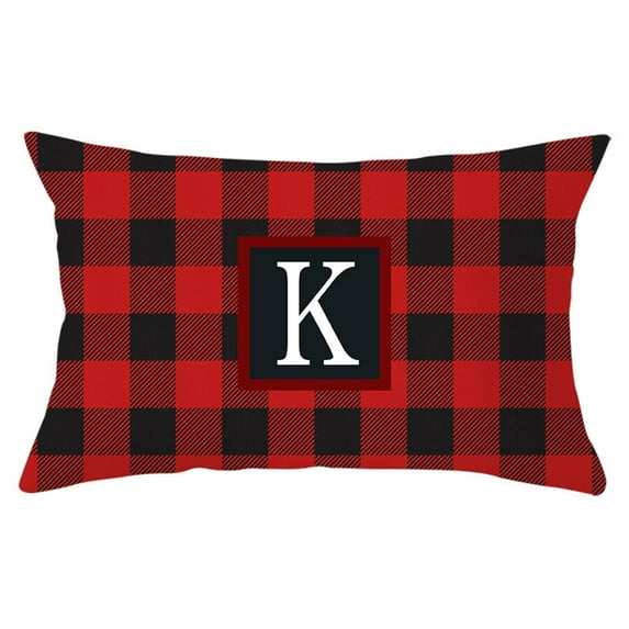 Holloyiver Buffalo Checkered Plaid Pillow Cover With Initial, 12 × 20 Inch Classic Tartan Linen Throw Pillow Covers Red Black Plaid Cushion Case for Sofa Bedroom Car Decor