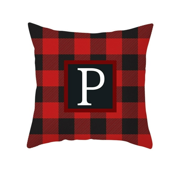 Holloyiver Buffalo Checkered Plaid Pillow Cover With Initial, 18 × 18 Inch Classic Tartan Linen Throw Pillow Covers Red Black Plaid Cushion Case for Sofa Bedroom Car Decor