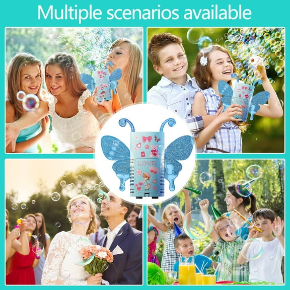 Holloyiver Butterfly Fireworks Bubble Machine, Automatic Bubble Machine for Toddlers 1-3, Kids Bubble Machine with Lights and Closeable Music for Parties, Wedding (Blue, Rechargeable)