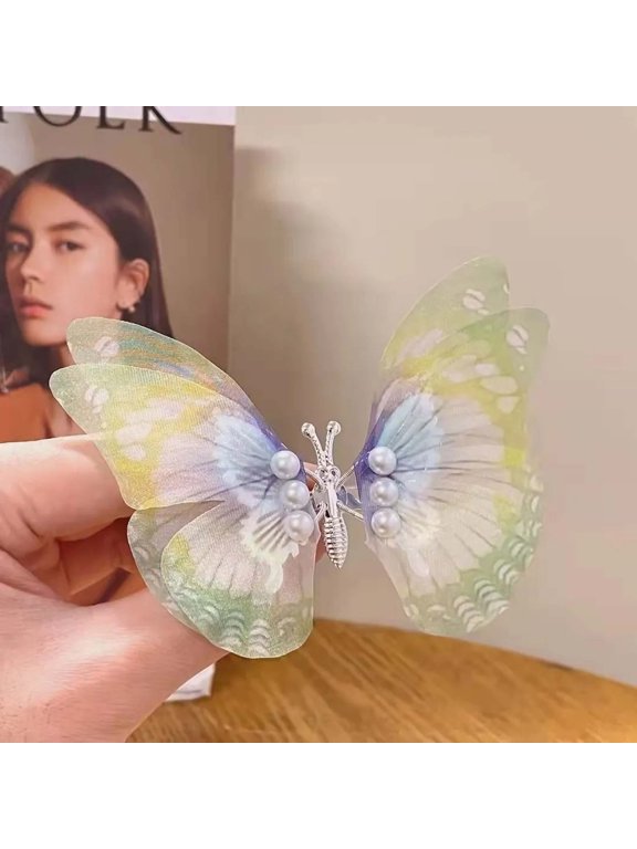 Butterfly Hair Clips, Large Moving Wings Butterfly Hair Clips, Colorful 90s Gradient Color Butterfly Flutter Clip, Cute Hair Accessories for Girls and Women