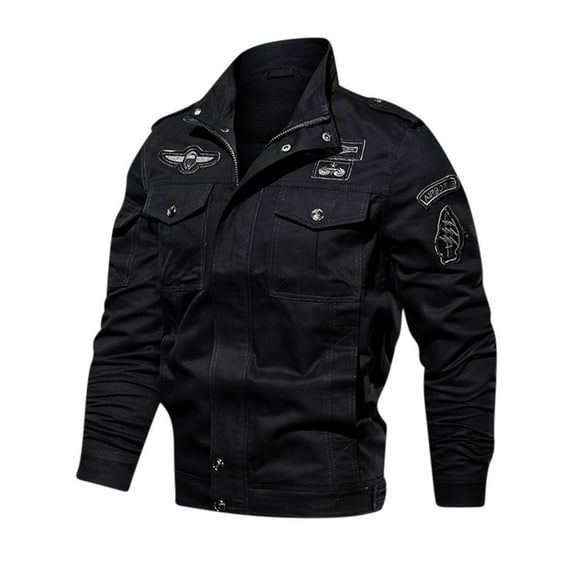 Holloyiver Casual Fashion Lapel Coat Jacket Washed Cotton Coat Military Tough Guy Overalls Long Sleeve Hoodless Casual Outwear & Jackets Black