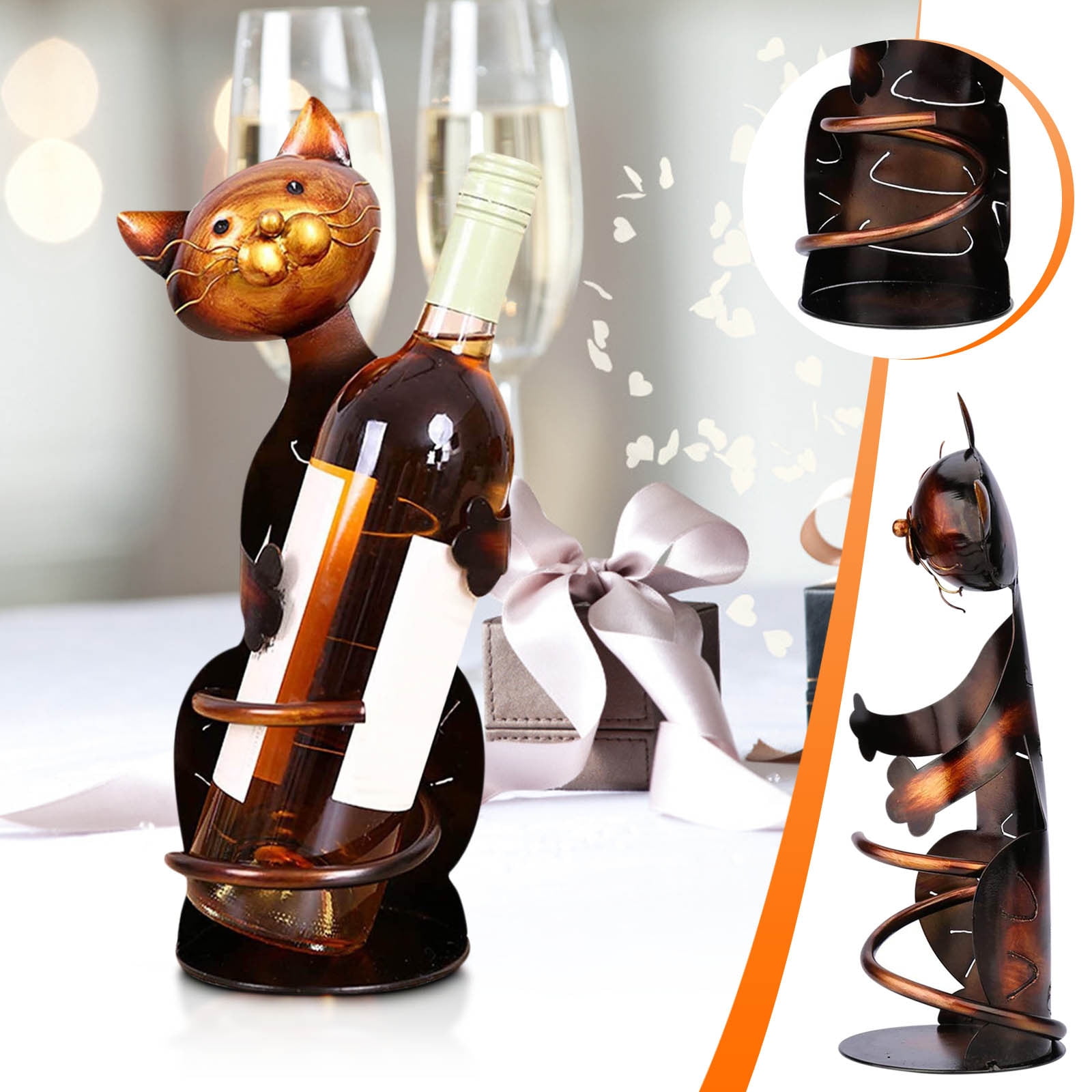 Holloyiver Cat Shaped WineHolder WineRack shelf Metal Sculpture PracticalHome decoration Crafts