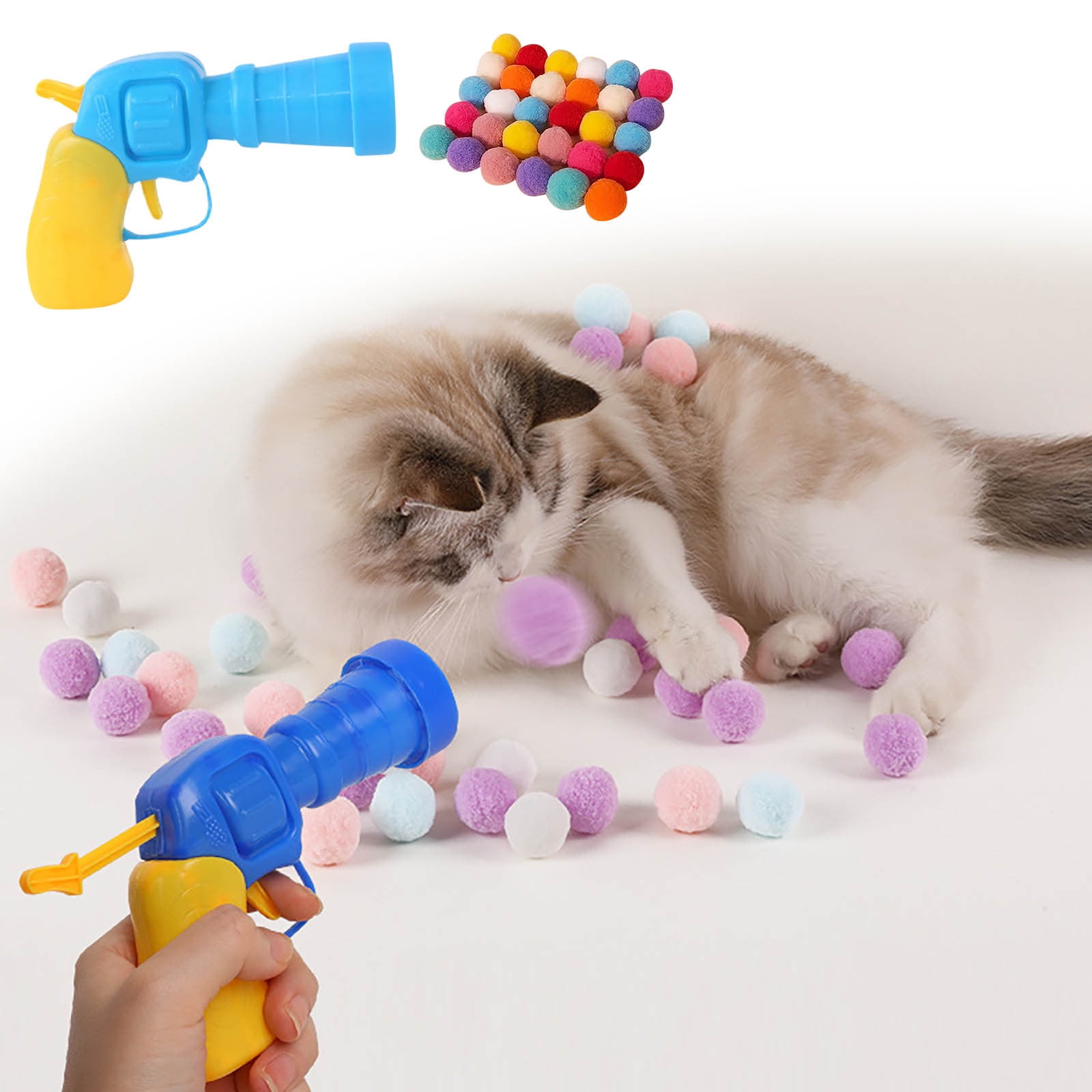 Holloyiver Cat Toy Launcher 30 Balls, 1.0" Plush Balls for Interactive