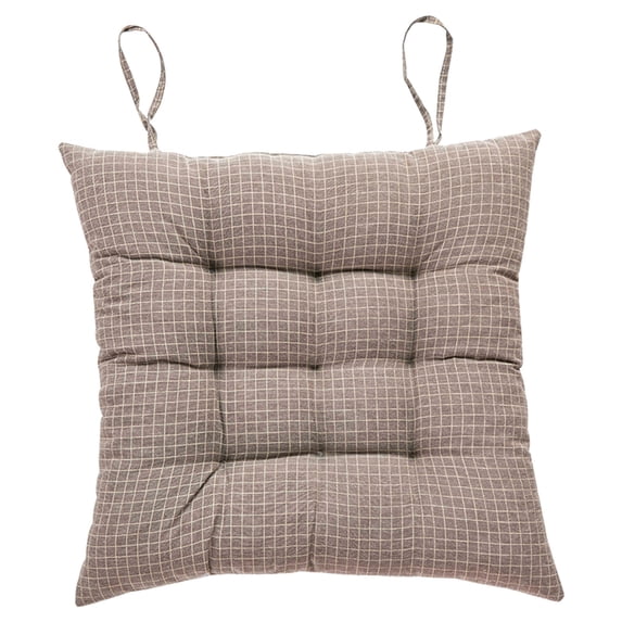 Holloyiver Chair Cushions for Dining, 17" X 17" Grid Line Kitchen Chair Cushions with Ties, Thickened Cotton Linen Breathable All Seasons Office Student Classroom Chair Car Cushion