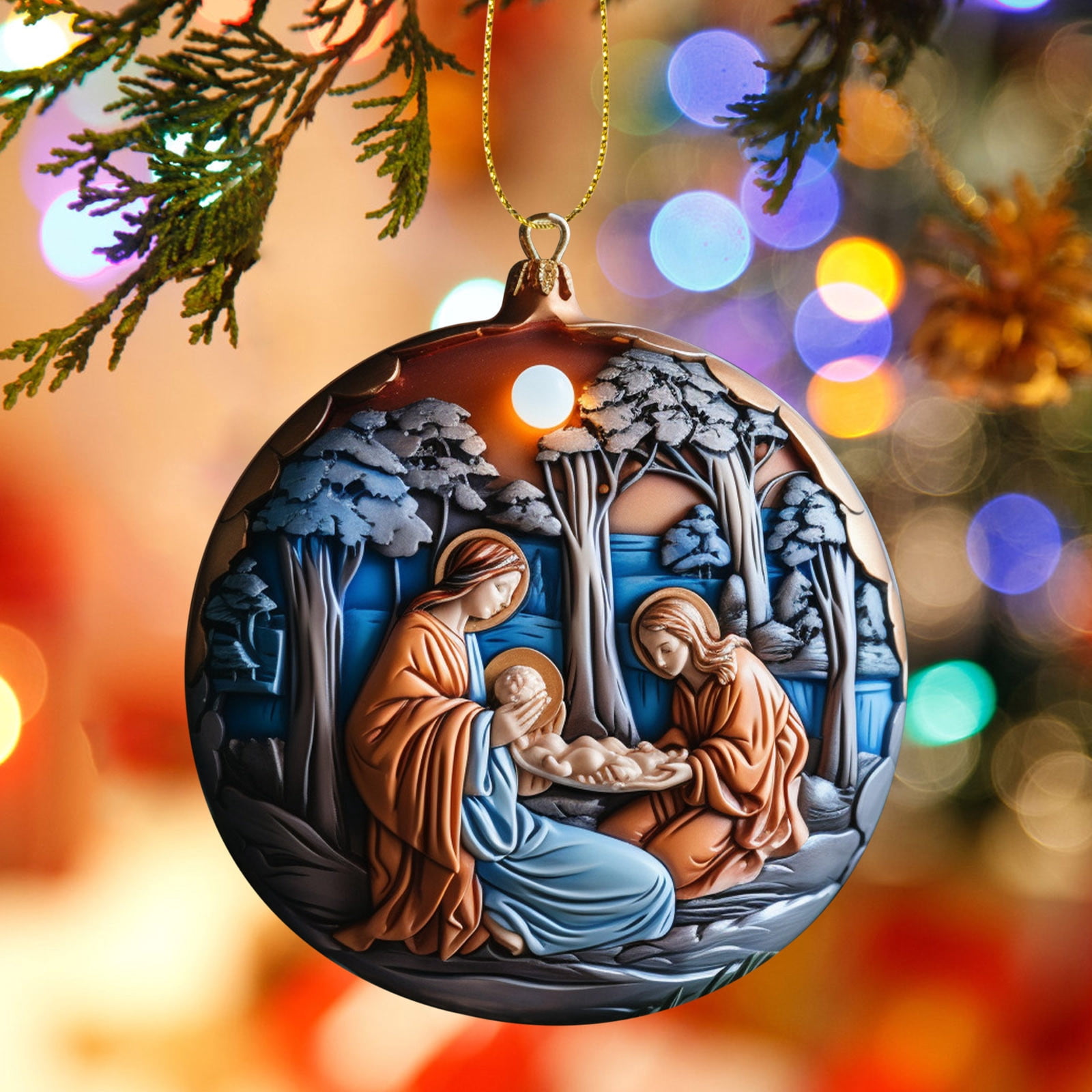 Holloyiver Christmas Acrylic Nativity Scene Ornaments Bulk, 2 PCS Religious Christmas Ornaments ...