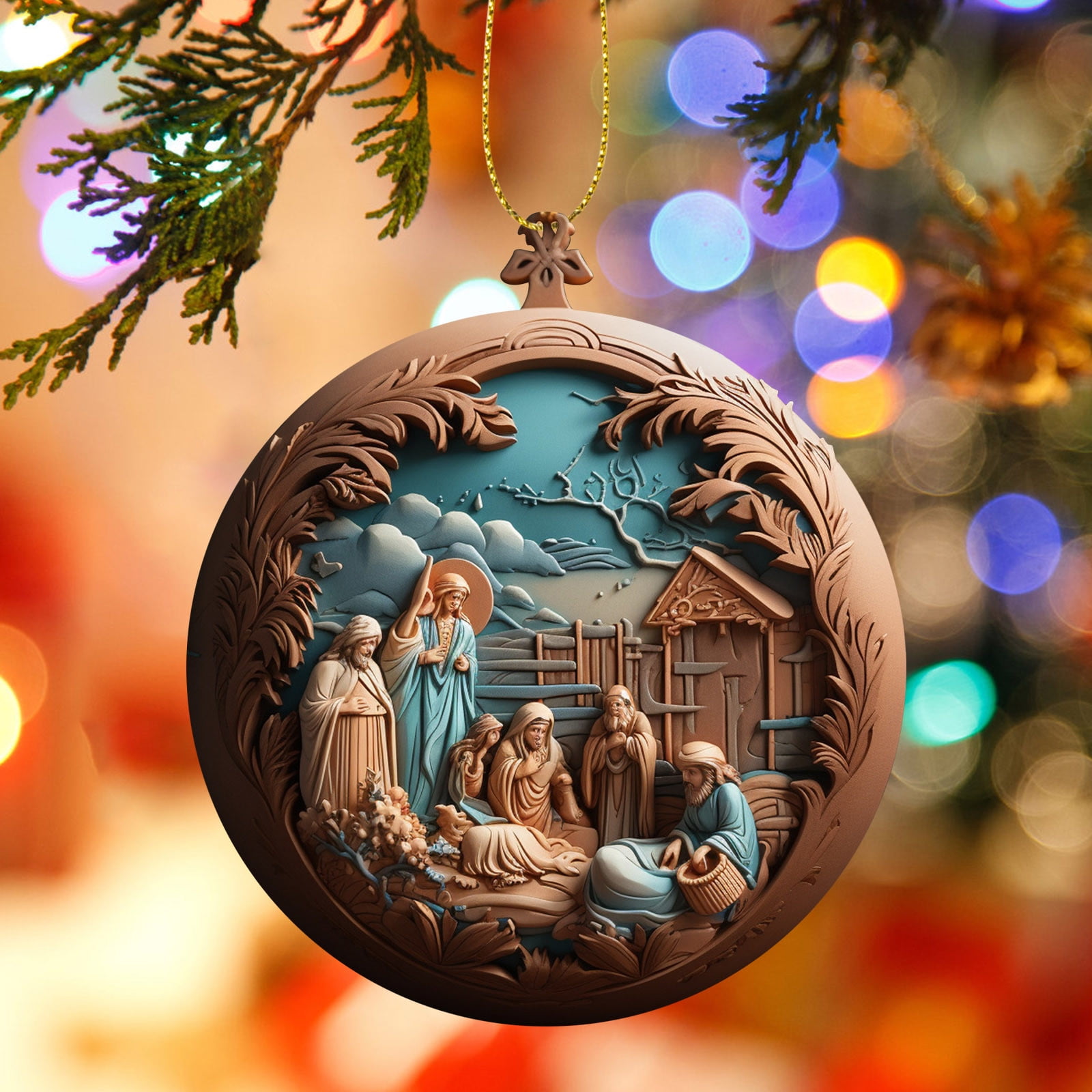 Holloyiver Christmas Acrylic Nativity Scene Ornaments Bulk, 2 PCS Religious Christmas Ornaments ...
