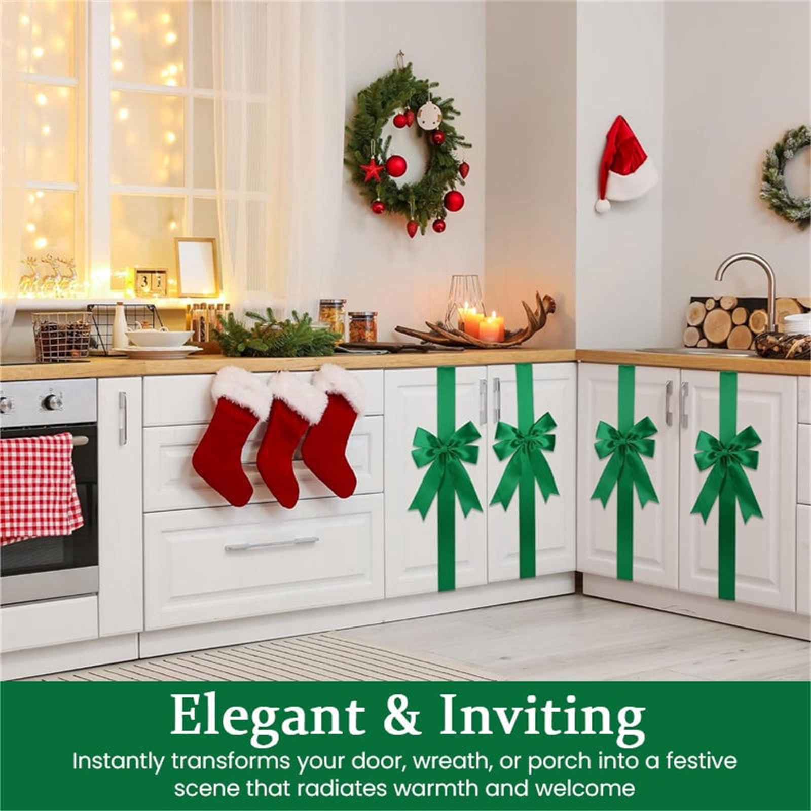 Door Ribbons Holloyiver Christmas Cabinet Ribbons Bows for Kitchen 78.8 Inch Red ...