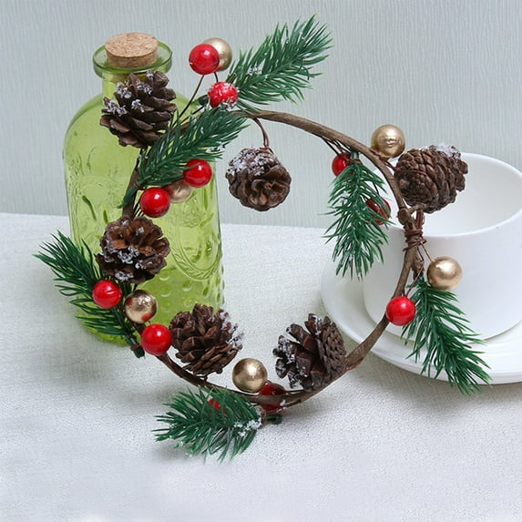 Holloyiver Christmas Candle Rings Wreaths, 4.7" Artificial Red Berries and Pinecones Candle Rings Wreaths Decor for Pillars, Indoor Rustic Wedding Centerpiece Christmas Table Decoration