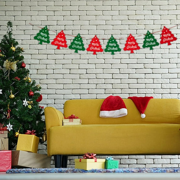 Holloyiver Christmas Decorations - 8.2Ft Christmas Banner - Christmas Tree, Elk, Red And Green Flags Fashioned Xmas Holiday Decor for Indoor Home Office Fireplace Mantle Farmhouse
