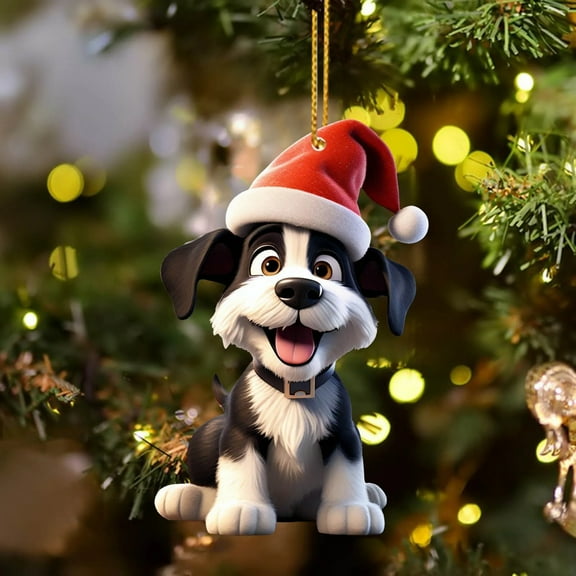 Holloyiver Christmas Decorations Ornaments, Acrylic Dog Pendant Car Tiny Retro Funny Hanging Outdoor for Christmas Tree Holiday Party Farmhouse Home Rustic Decor Ornament Decoration