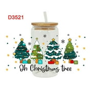 Holloyiver Christmas Decorations UV DTF Transfer Sticker, Christmas Theme Cartoon Cup Wrap Stickers for Glass Cups Christmas Decor Rub on Transfers for Crafts Decals