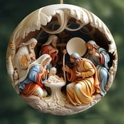 Holloyiver Christmas Easter Nativity Scene Ornaments, Christmas Acrylic 3D Hanging Ornament Pendant for Xmas Tree Birth of Jesus Christian Decor Religious Gift for Family Friends and Christian