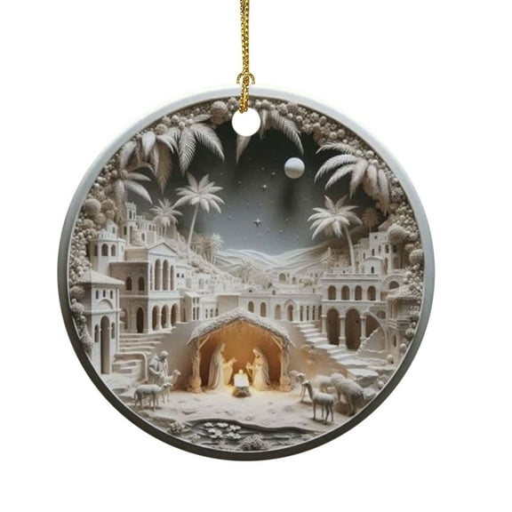 Holloyiver Christmas Easter Nativity Scene Ornaments, Christmas Acrylic 2D Hanging Ornament Pendant for Xmas Tree Birth of Jesus Christian Decor Religious Gift for Family Friends and Christian