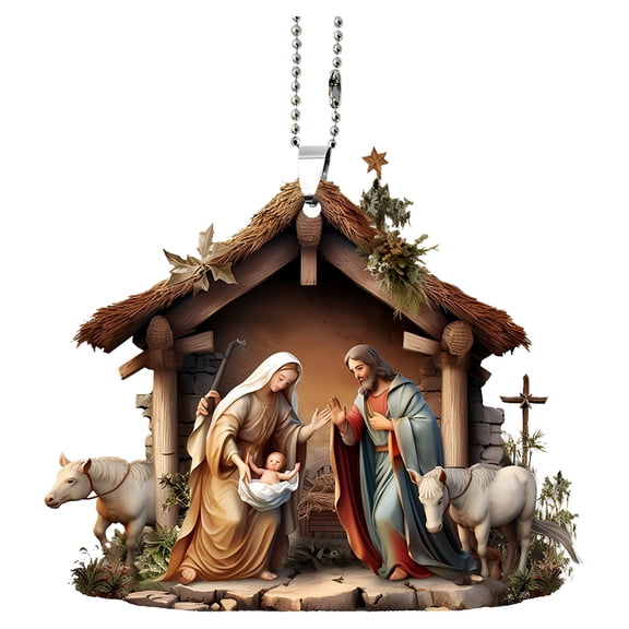 Holloyiver Christmas Easter Nativity Scene Ornaments, Christmas Acrylic 3D Hanging Ornament Pendant for Xmas Tree Birth of Jesus Christian Decor Religious Gift for Family Friends and Christian