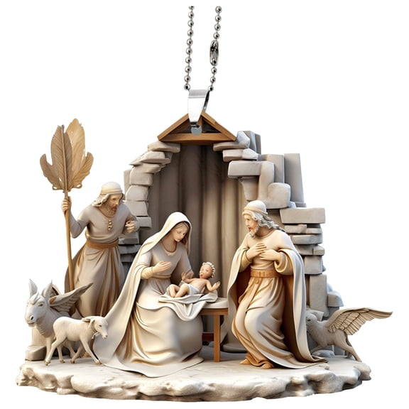 Holloyiver Christmas Easter Nativity Scene Ornaments, Christmas Acrylic 3D Hanging Ornament Pendant for Xmas Tree Birth of Jesus Christian Decor Religious Gift for Family Friends and Christian