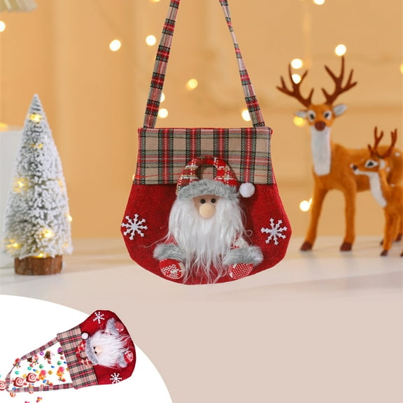 Holloyiver Christmas Gift Doll Bags with Handle, Reusable Christmas Treat Bags for Kids Xmas Holiday Wrapping Candy Storage Decoration, Santa Claus Snowman Elk Bear Designs