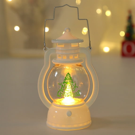 Holloyiver Christmas Mini Lantern Decorative with LED Candle Night Light, 5.6 Inch Hanging Table Centerpiece Vintage Lantern Ornament with Snowman Santa Tree ReinDuck Pattern for Xmas Party Decor