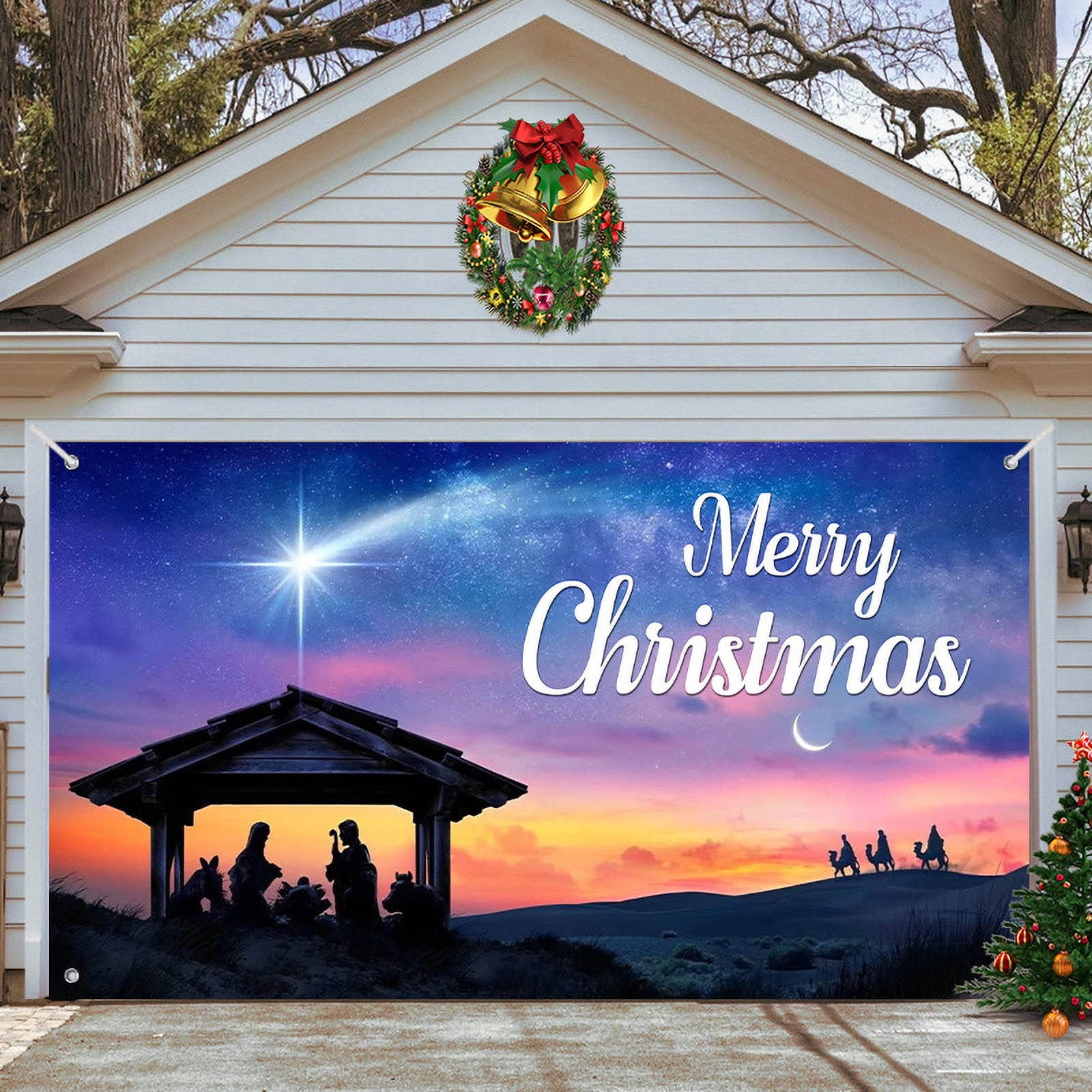 Holloyiver Christmas Nativity Garage Door Banner 5.9x13.1 ft, Large