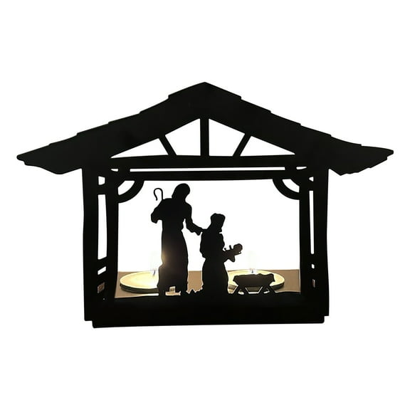 Holloyiver Christmas Nativity Metal Set, Indoor Scene Rustic Modern Decoration, Metal Vintage Christmas Nativity Set for Shelf Table Home Wall Ornament Display Christmas Party