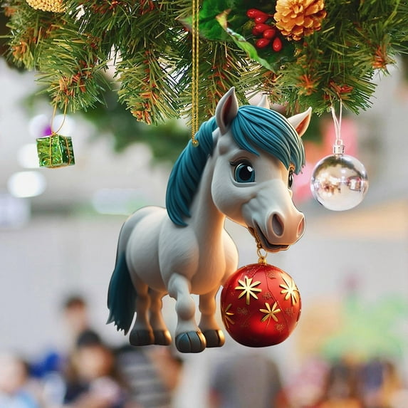 Holloyiver Christmas Ornaments 2023 Horse Merry Christmas Acrylic Hanging Ornaments Pony Girl Kid Pendant Horse Memorial Collectible Gift Tree Decoration