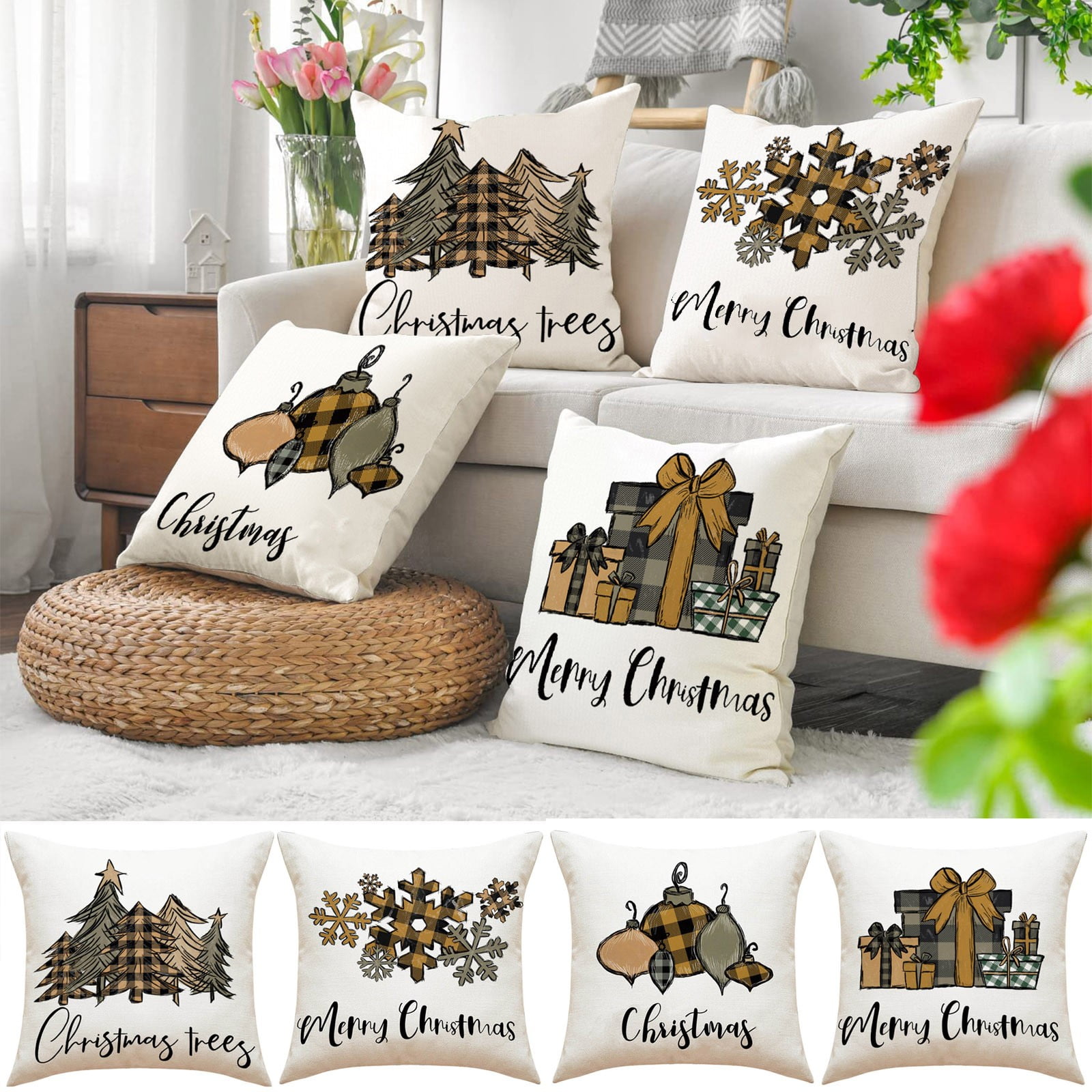 Holloyiver Christmas Pillow Covers 18x18 Set of 4 Merry Christmas Throw