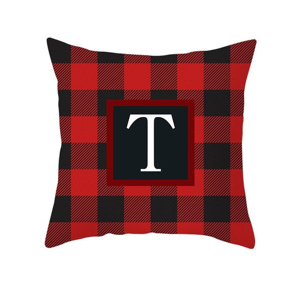 Holloyiver Christmas Retro Plaid Pillow Covers 18"x18", Christmas Buffalo Check Personalized Letter T Farmhouse Decorative Home Pillowcase, Square Throw Cushion Case for Car Couch Sofa