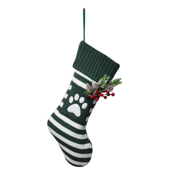 Holloyiver Christmas Stocking, 18 Inches Knitted Christmas Stockings with Snowflake Xmax Tree Pet's Paw Fireplace Hanging Monogram Xmas Stockings for Kids,Family Holiday Party Decoration