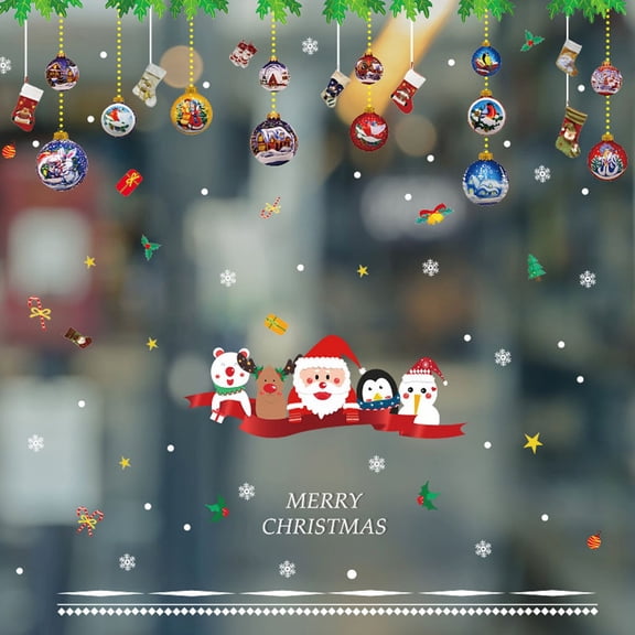 Holloyiver Christmas Window Clings Decorations, 35.4 x 23.6inch Large Merry Christmas Snowflake Window Stickers Decals for Glass Window Double Sided Home Office School Classroom