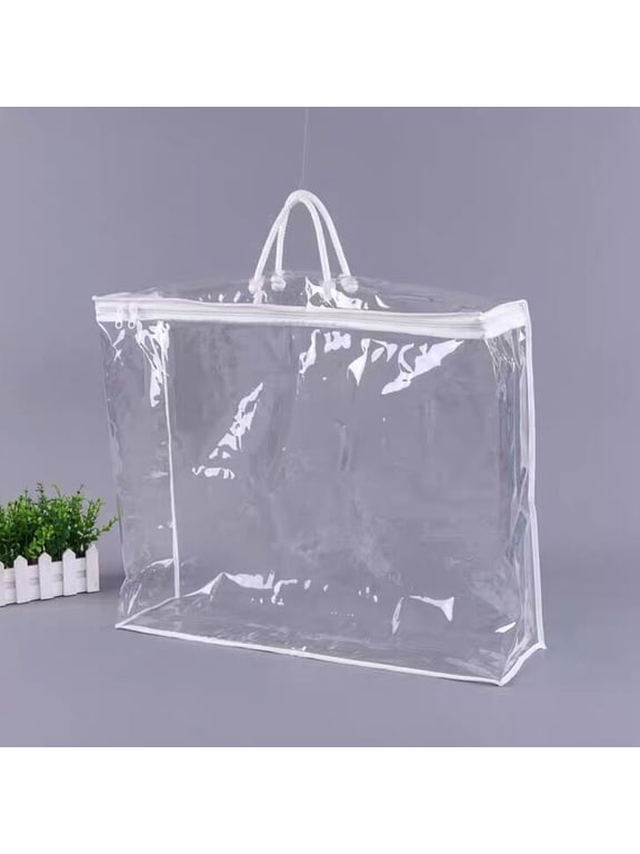 Clear Travel Packing Cube Clear Vinyl Zippered Storage Bags, See Through Moving Bag PVC Multipurpose Pouch with Handle for Suitcase Shirts Dress Storage