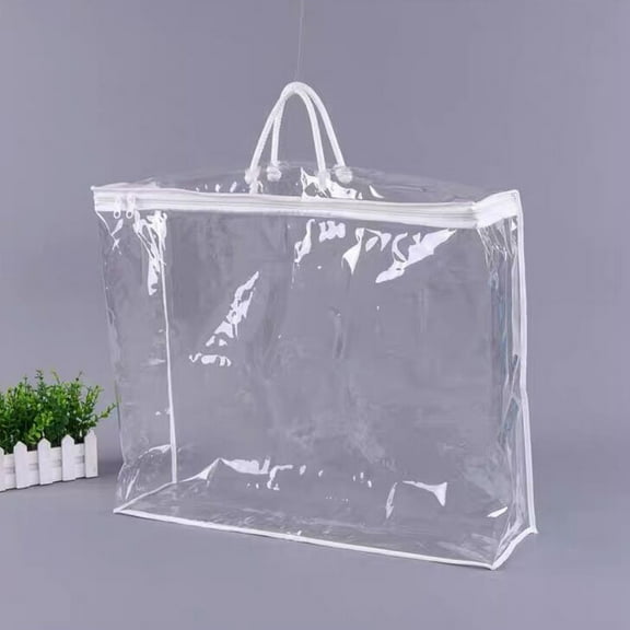 Holloyiver Clear Travel Packing Cube Clear Vinyl Zippered Storage Bags, See Through Moving Bag PVC Multipurpose Pouch with Handle for Suitcase Shirts Dress Storage